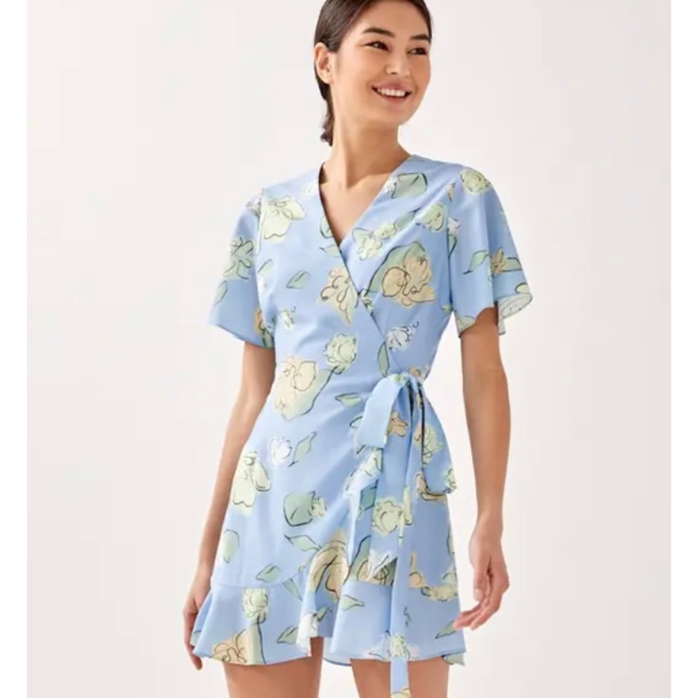 (2/$45💖) Love Bonito Blue Floral Wrap dress by Love Bonito